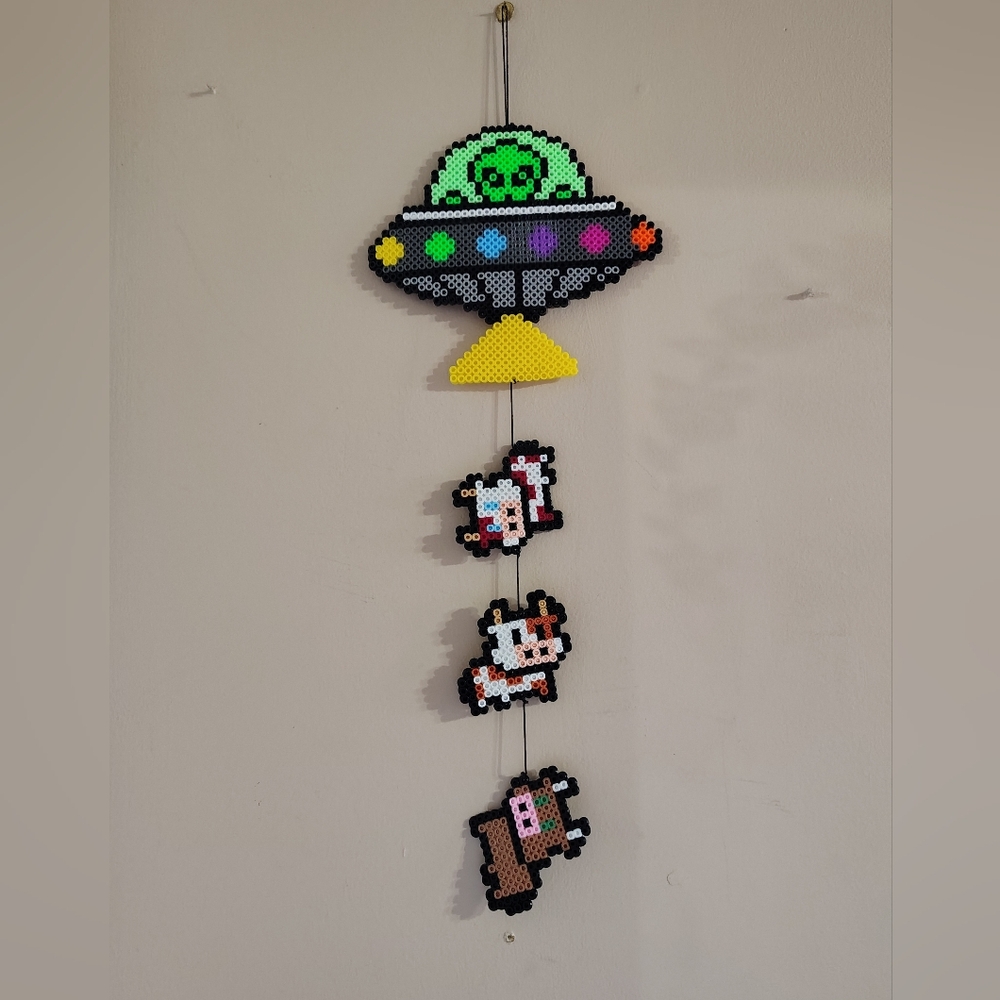 Alien UFO Abduction Pixel Wall Hanging Perler Bead Art